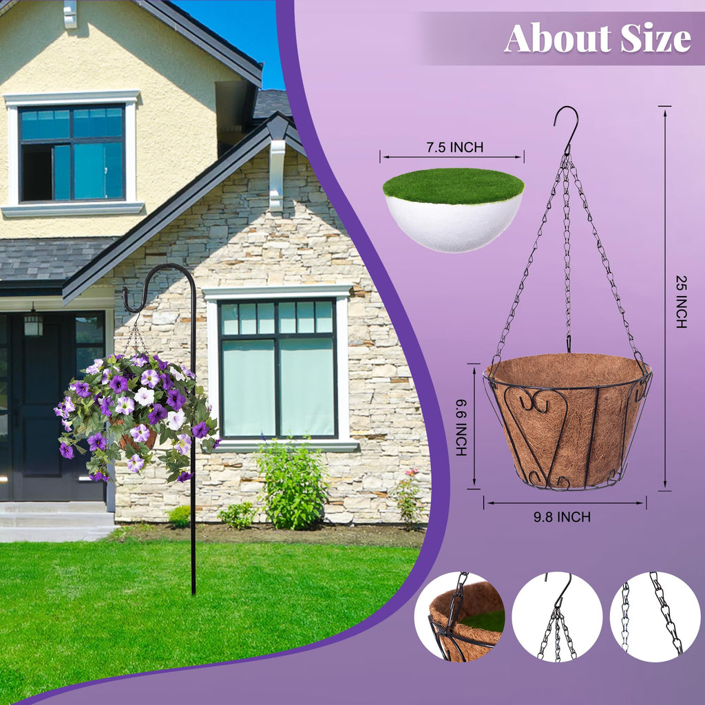 Artificial Hanging Fake Flowers with Basket Plants for Outdoor Decor