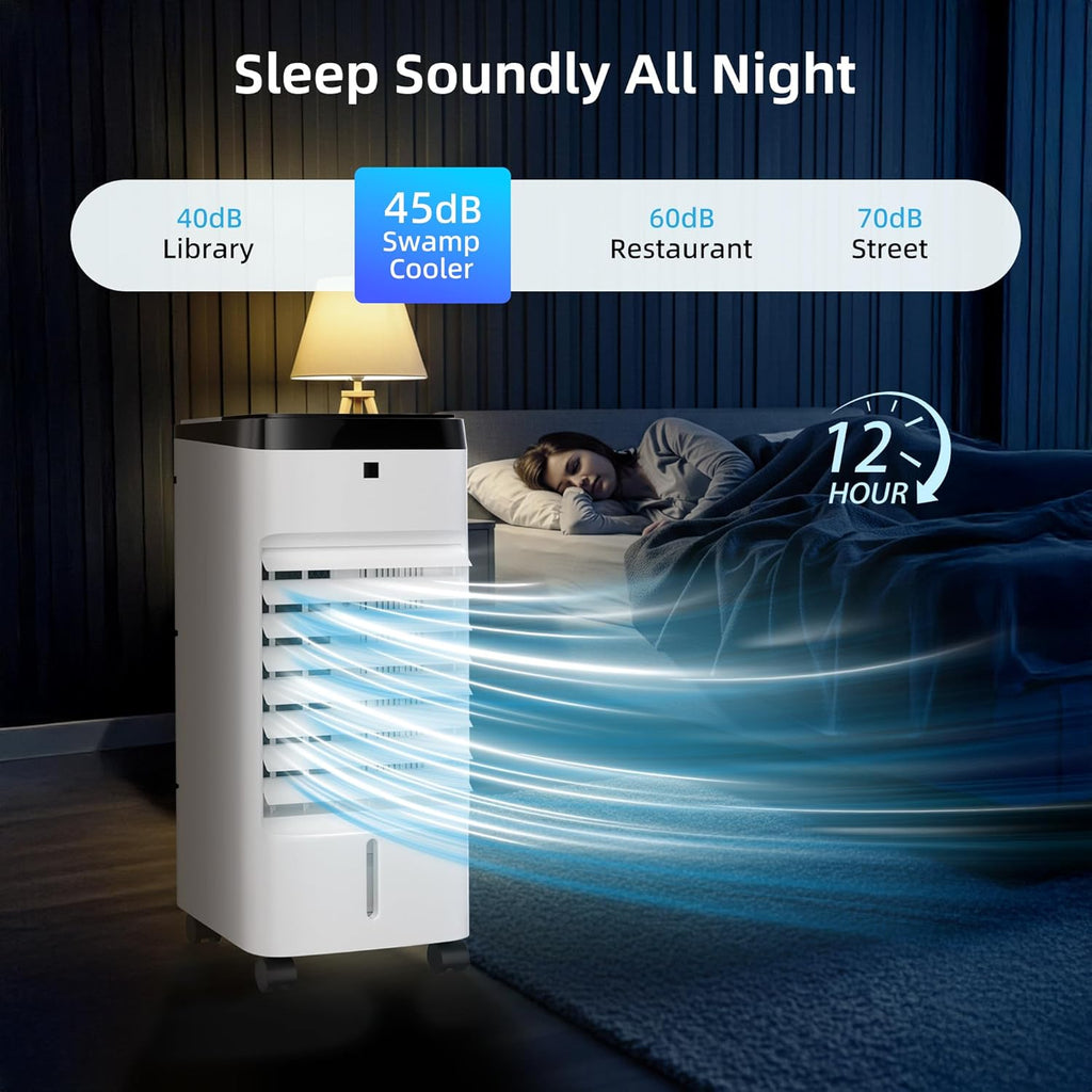 Swamp Cooler, Windowless Portable Air Conditioners with 120°Oscillation, Evaporative Air Cooler with Remote,12H Timer