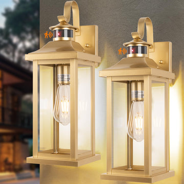 Gold Outdoor Light Fixtures Dusk to Dawn Motion Sensor 18" Large