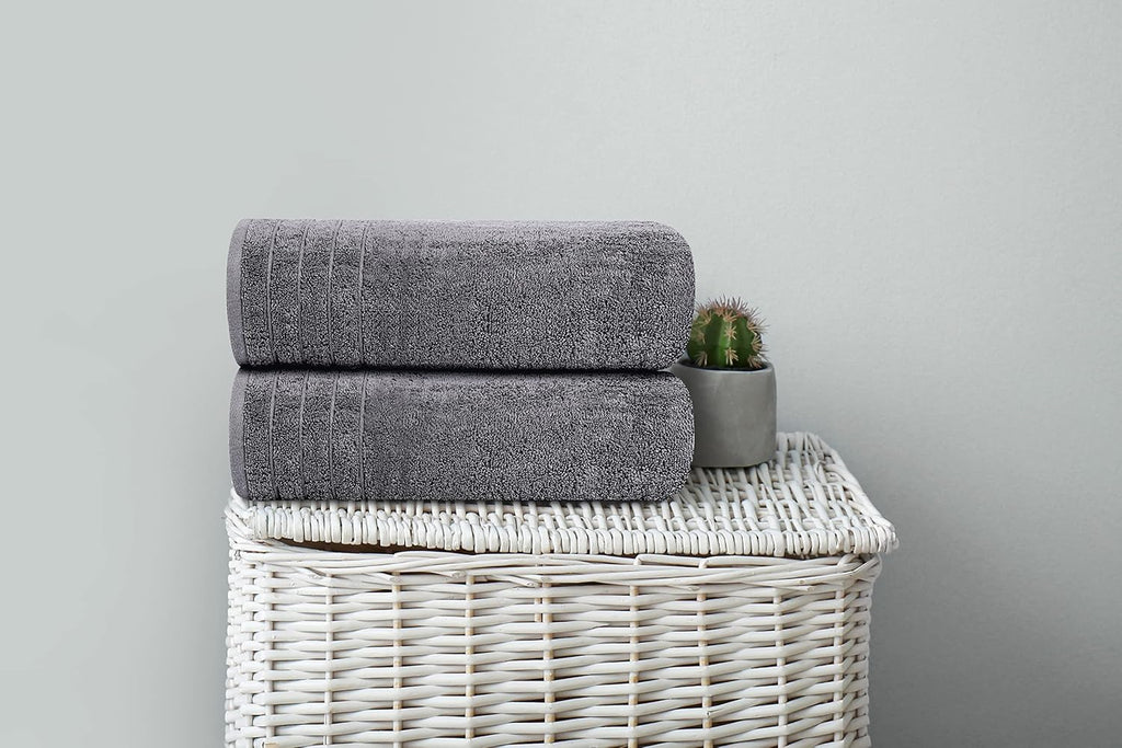 4 Piece Extra Large Bath Towels 30 x 60 Inches, Dark Grey | 100% Cotton, Larger & Lighter Weight, Quicker to Dry