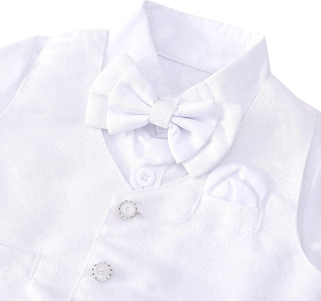 Infant Baby Boy Christening Clothing Baptism Outfit All White Suit Set with Bonnet Months, Long Sleeve
