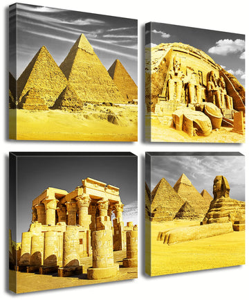 Gold Wall Art Egyptian Pyramids Canvas Print 12"X12"X4