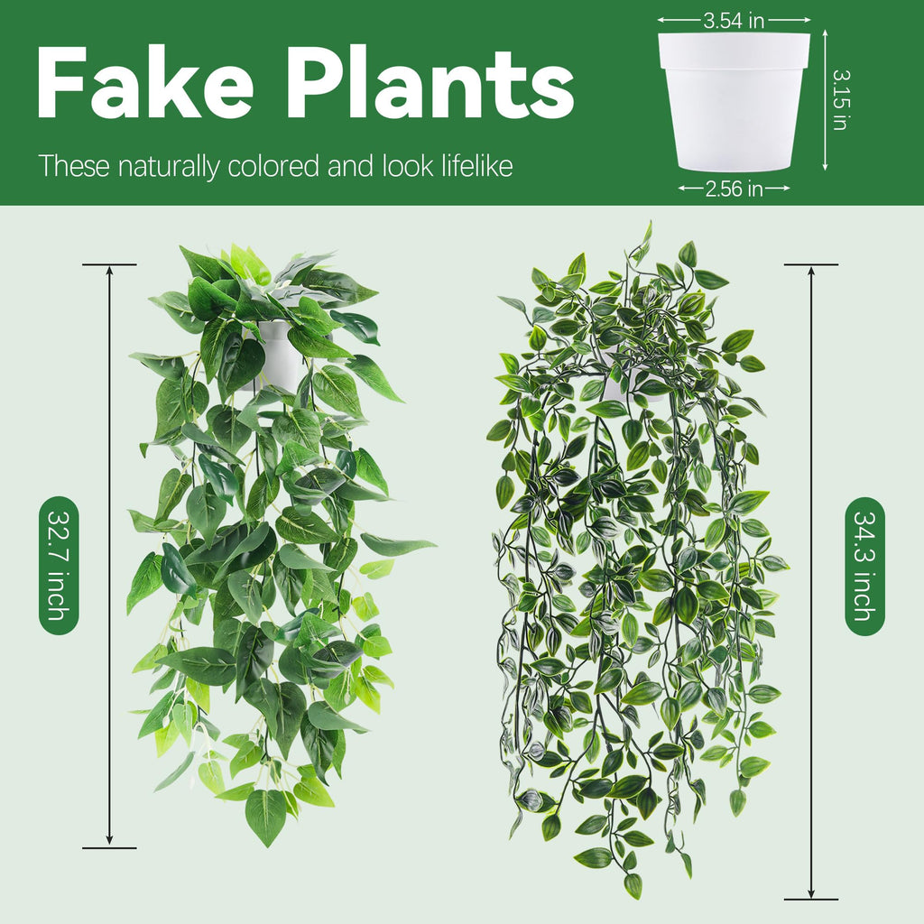 2Pcs Fake Hanging Plants Artificial in White Pots Decor