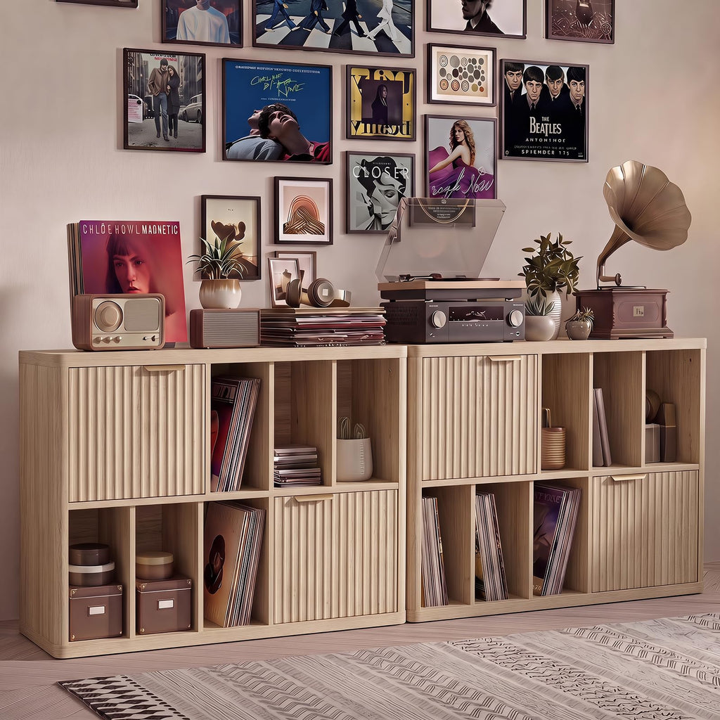 Large Record Player Stand - 39.5" Record Cabinet with Open Vinyl Storage Holds up to 400 Albums, Modern Vinyl Player