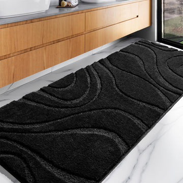 Bathroom Rugs Runner 24x60 Non-Slip Long Bath Mat Floor Shower Black