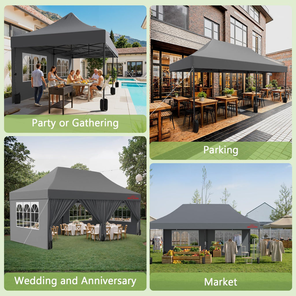 10x20 Heavy Duty Commercial Pop Up Canopy with Sidewalls, Grey