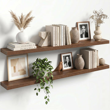 55" Floating Shelves for Wall, Set of 2, 8" Deep, 1.5" Thick, Walnut Finish