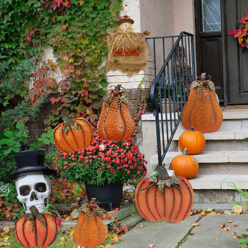 Metal Pumpkin Garden Stakes Fall Decor Autumn Decorative Yard Signs