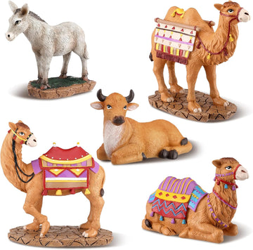 5 Pieces Christmas Nativity Set 7 Inch Scale Resin Village Animals Set 3 Camel, 1 Cow, 1 Donkey Nativity Scene