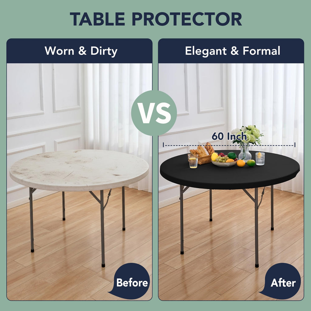Round Fitted Tablecloth with Elastic, 4-Pack, Reusable & Non-Slip