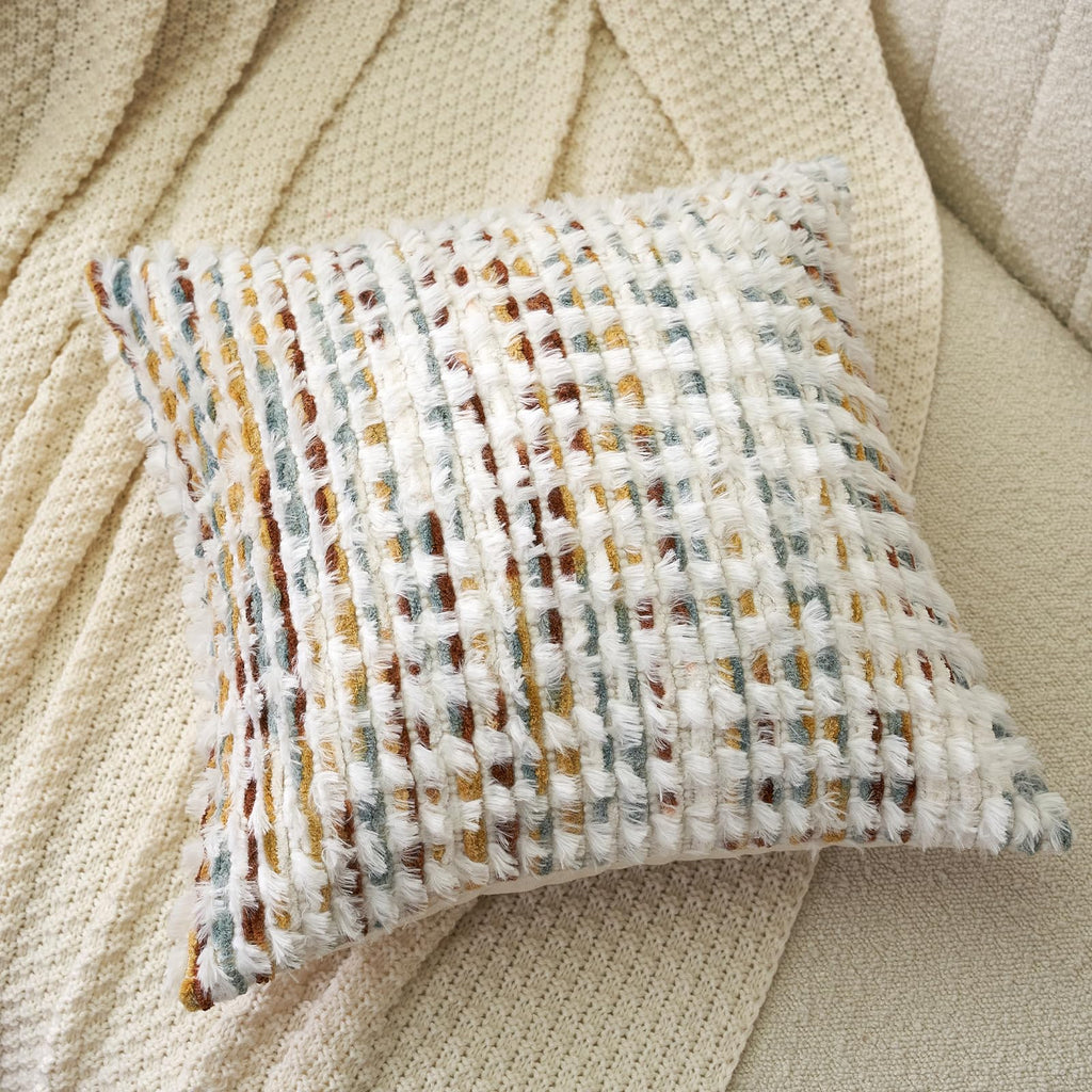 Boho Chenille Tufted Pillow Cover 20 x 20 Inch, Decorative Square Throw Pillow Cover Neutral Pillowcase for Couch