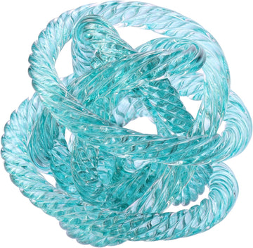 Glass Knot Teal Orbit Ball - 5 Inch Hand Blown Infinity Sculpture Decor Glass Orbit Home Decor Table Decoration
