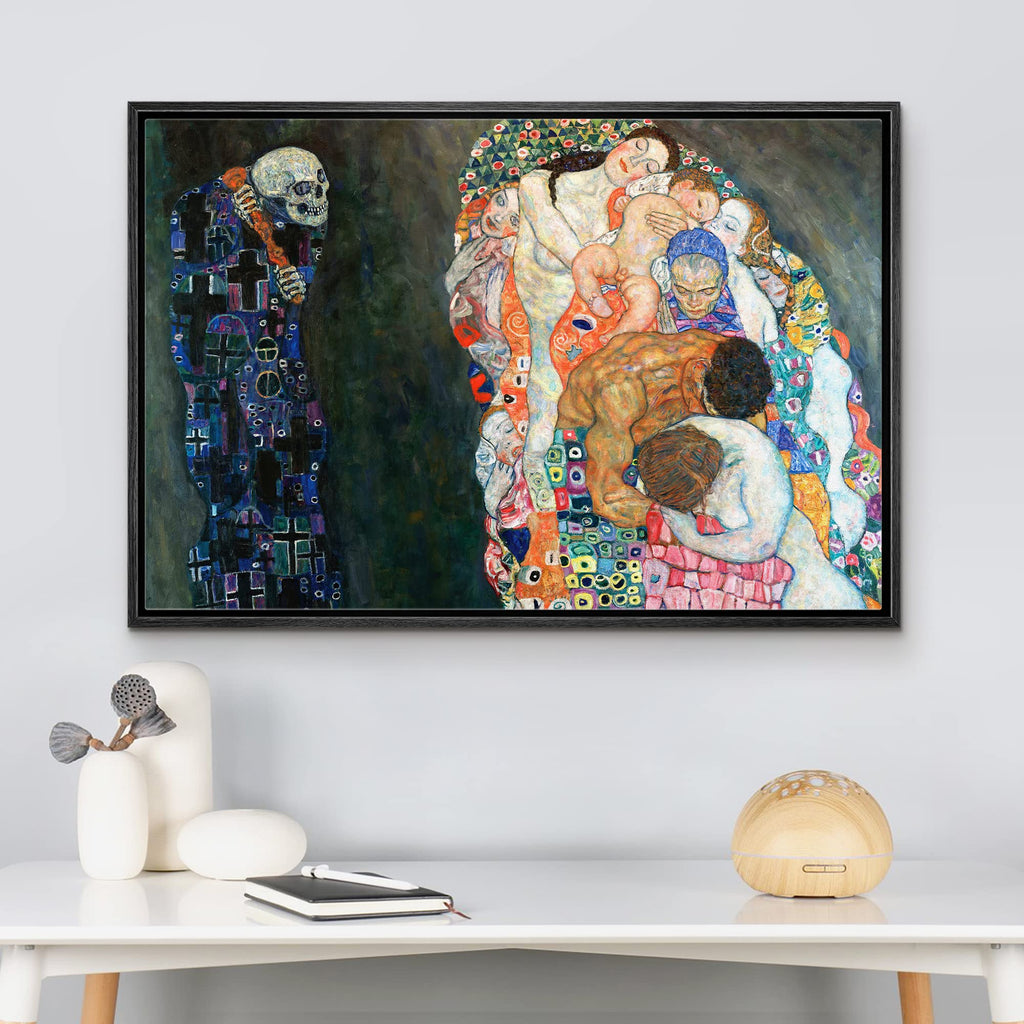 Framed Canvas Print Wall Art Death & Life by Gustav Klimt People Historic Illustrations Fine Art Traditional Scenic