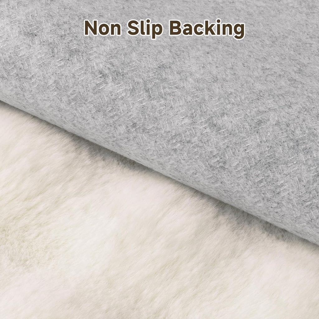 Area Rugs, Fluffy Faux Fur Bedroom Rug, Cream