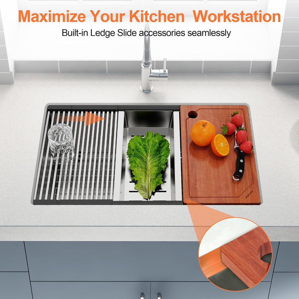 32 Inch Undermount Single Bowl Kitchen Sink,16 Gauge 304 Stainless | Steel Deep 10 Inch Basin, R10 Easy-Clean