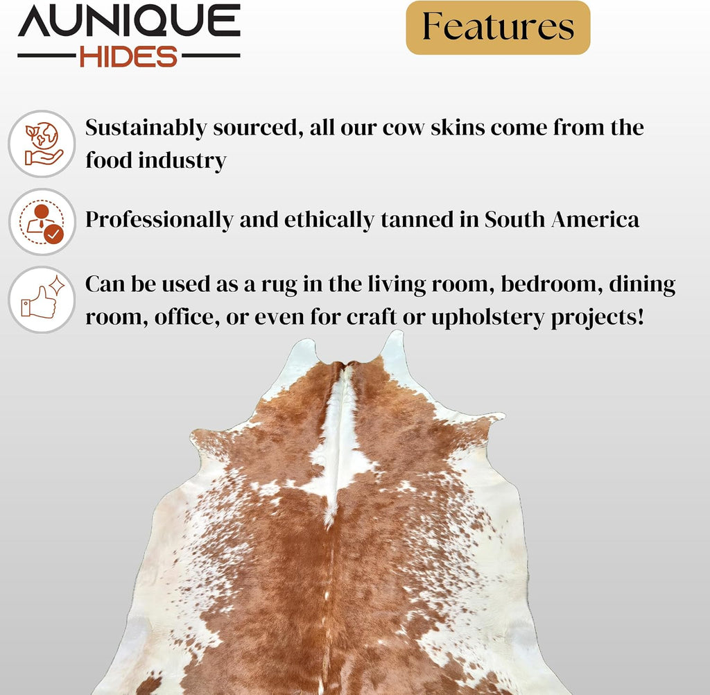 Brown & White Cowhide Rug 100% Genuine - Authentic Animal Skin Area Rug/Carpet , etc. - Cow Hide Size of (6 ft x 5-6
