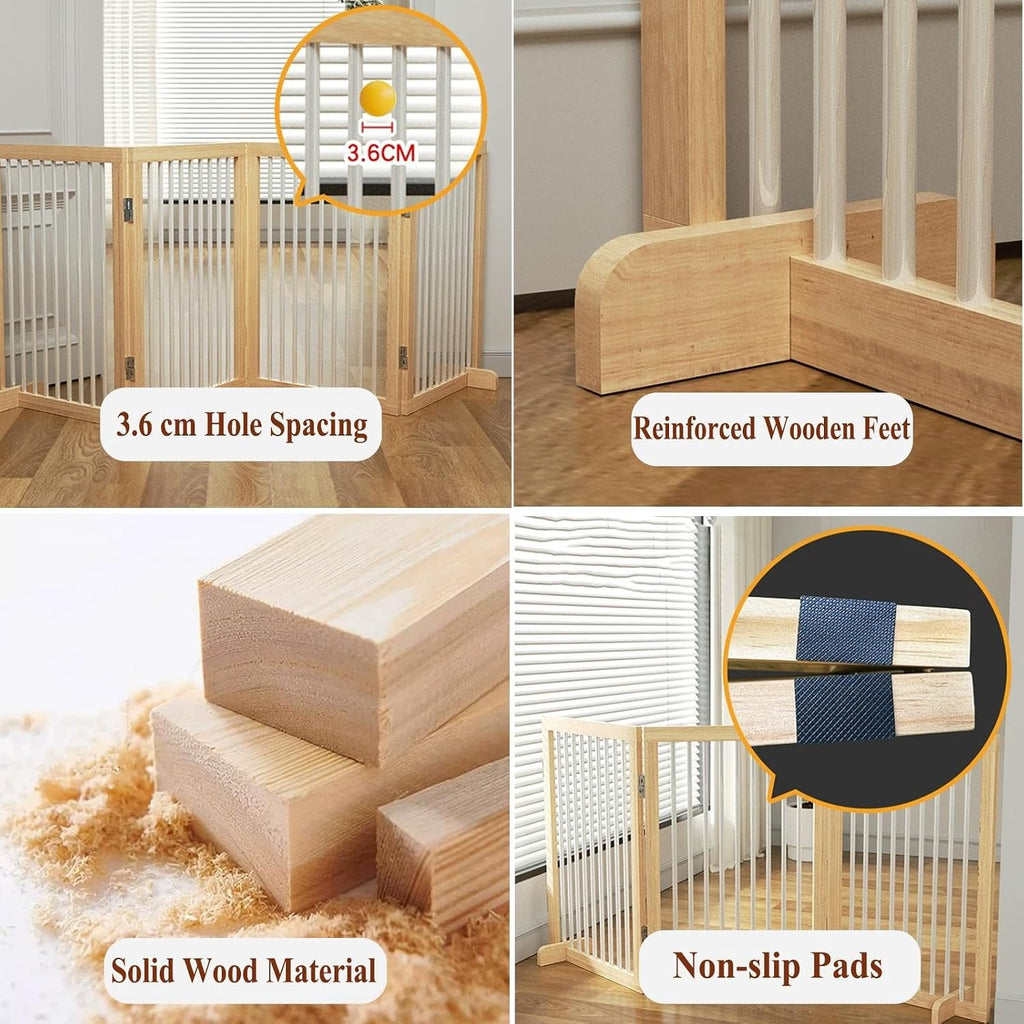 Wooden Dog Gate Freestanding Foldable Pet Extra Wide Dog Gates