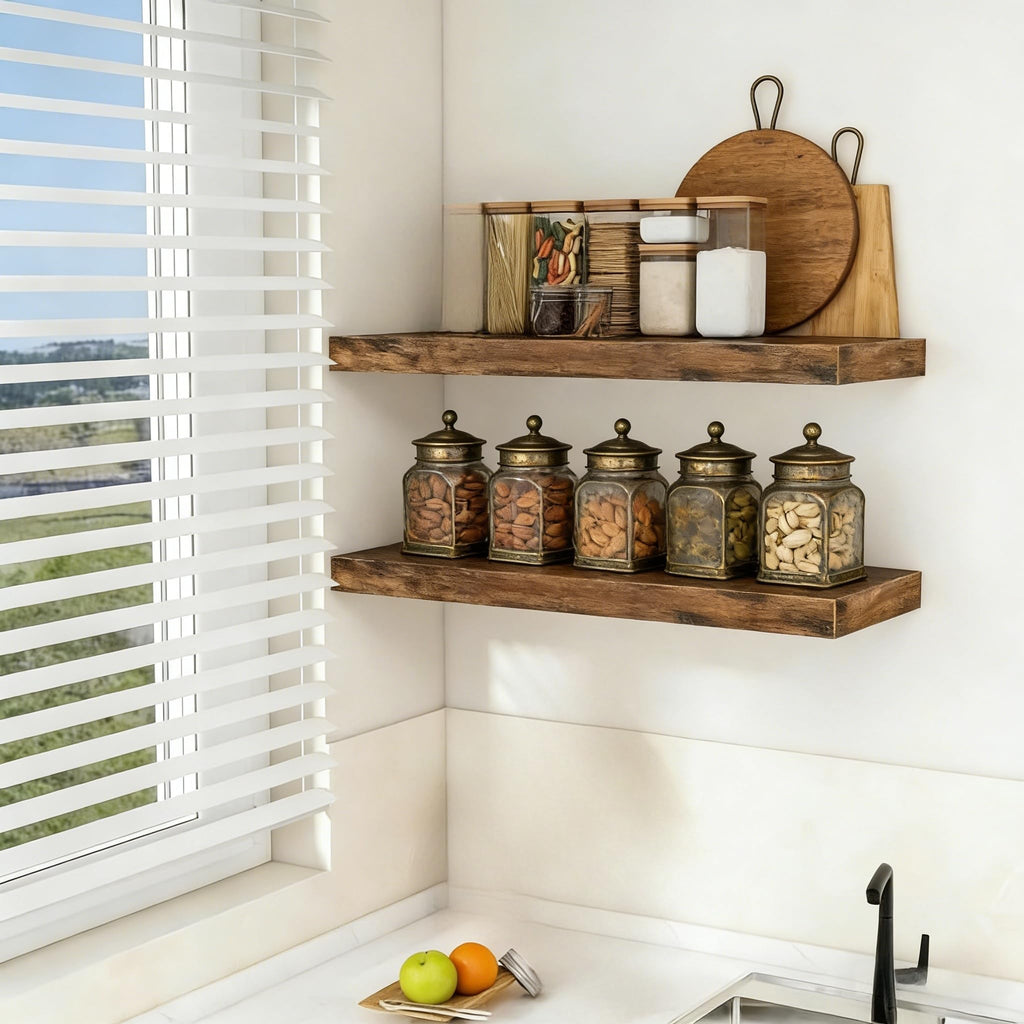 Rustic Brown Floating Wall Shelves 47.2in Set of 1 Storage Hidden