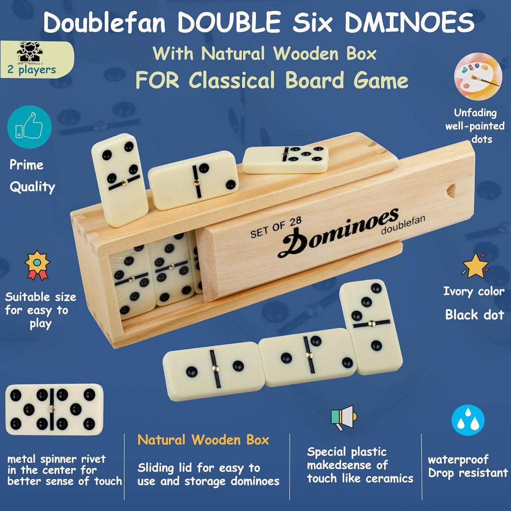 Dominoes for Adults, Double 6 Domino Set 28 Tiles in Wood Case - Set of 28