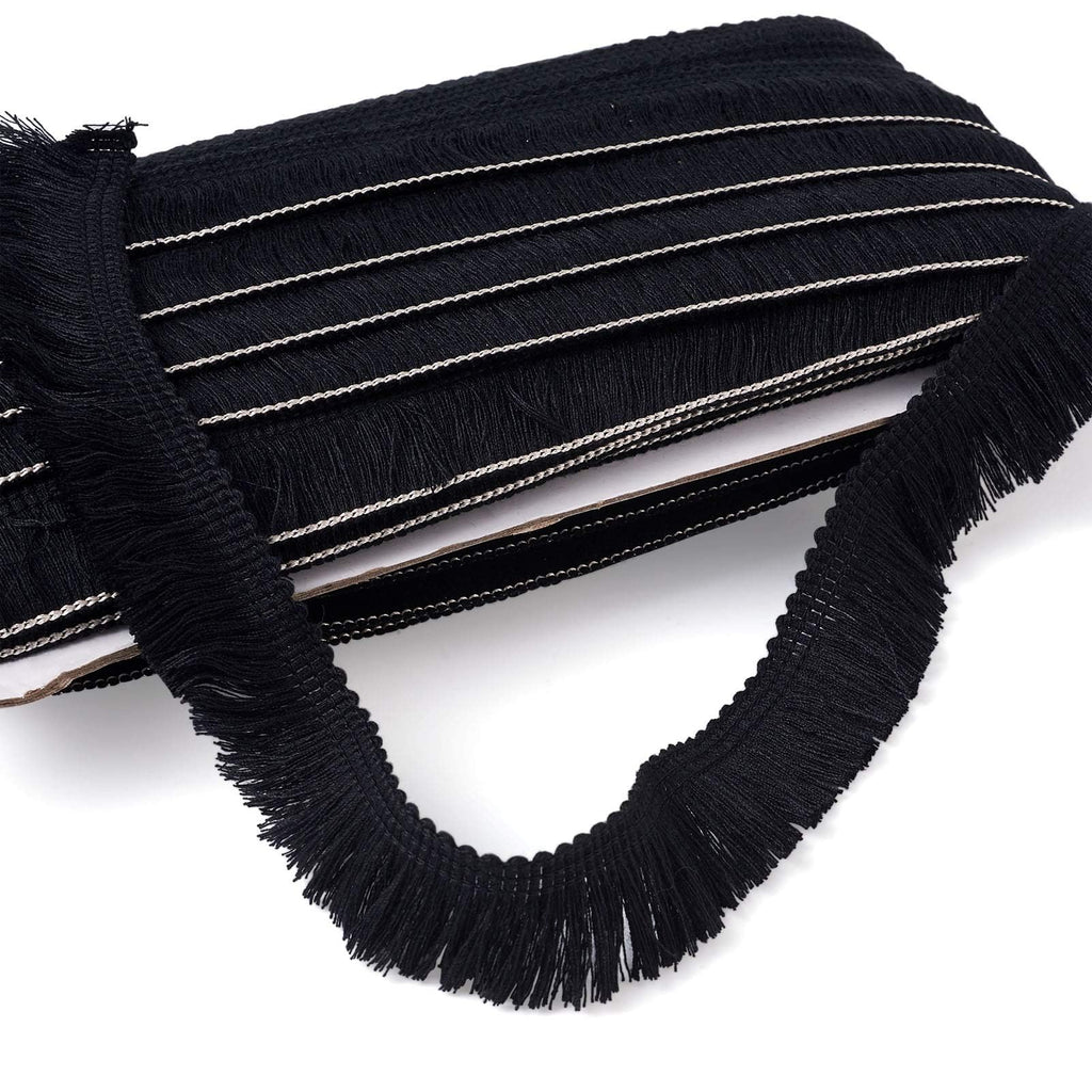 MegaPet Black Polyester Fringe Tassel Lace Trim 1 Inch x 82 Feet Chainette Fringe Fibre Trim for Sewing Quilting DIY