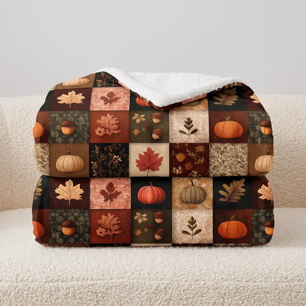 Fall Blanket 60"x80" Autumn Plaid Pumpkin Maple Leaves Acorns Throw Blankets Seasons Soft Warm Cozy Lightweight