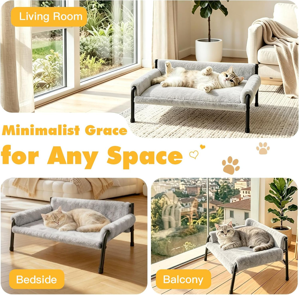 Elevated Cat Couch Bed for Indoor Cats, Sturdy Metal Frame Cat Sofa