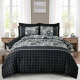 Black Comforter Set Queen, 7 Pieces Bed in a Bag Floral Geometric Patchwork Soft Microfiber Comforter Bedding Set with