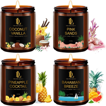 Scented Candles Set, 4 Pack Soy Candles Scented, Candle Gifts for Men Women, Scents of Pineapple Cocktail/Coconut - Set of 4