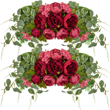 2 Pcs Artificial Peony Eucalyptus Floral Swag for Arch, Red