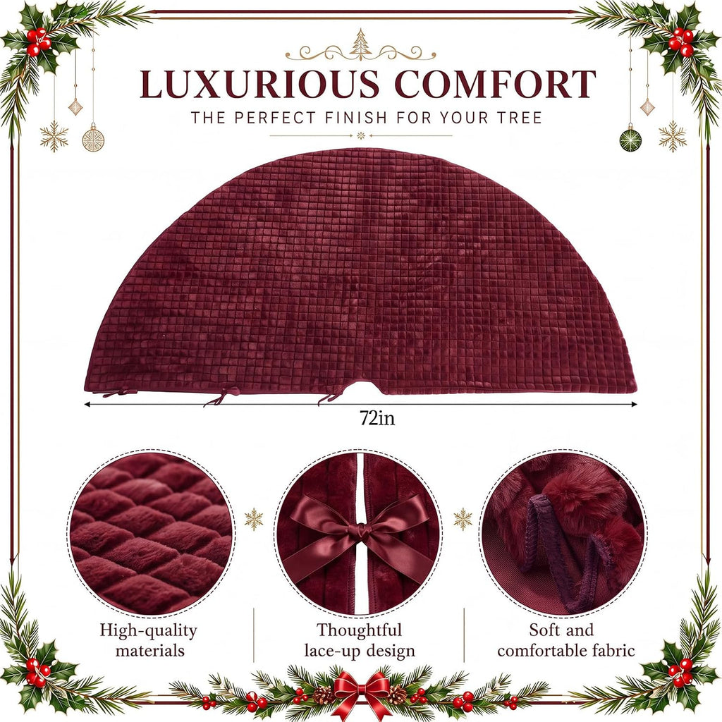 72 Inches Burgundy Red Extra Large Faux Fur Christmas Tree Skirt