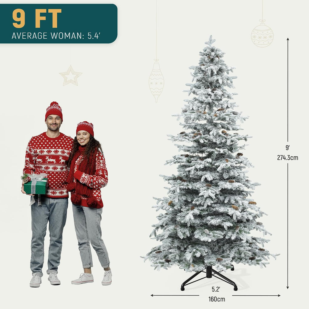 Prelit Pre-Decorated Flocked Christmas Tree w/Remote