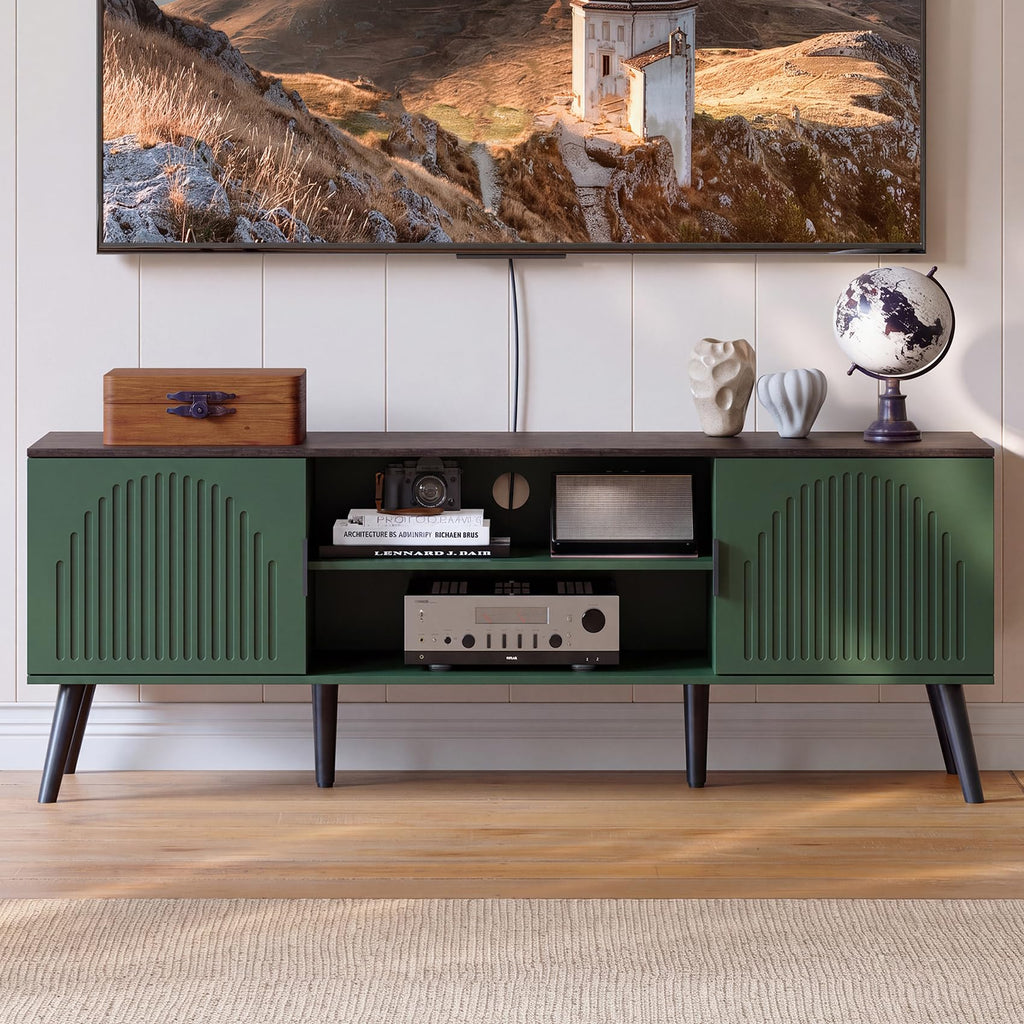 TV Stand with Open Shelves for 55/60 Inch TVs, Mid Century