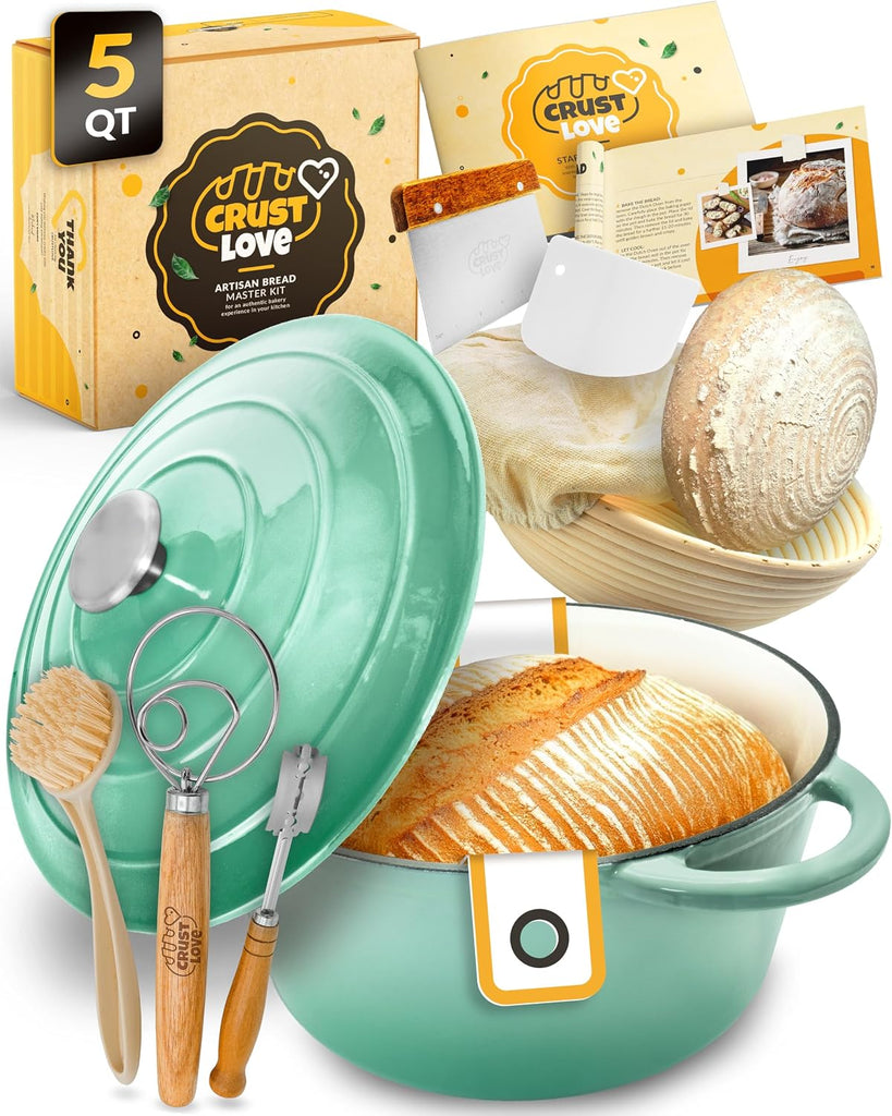 5 QT Cast Iron Bread Oven with Lid for Sourdough Bread Baking Set | Dutch Oven for Sourdough Bread Baking, Enameled