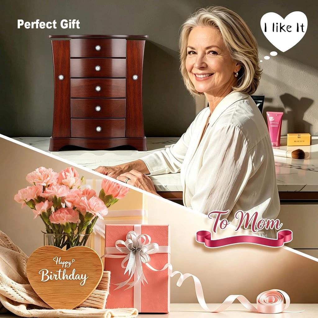 Solid Wood Jewelry Box Brown