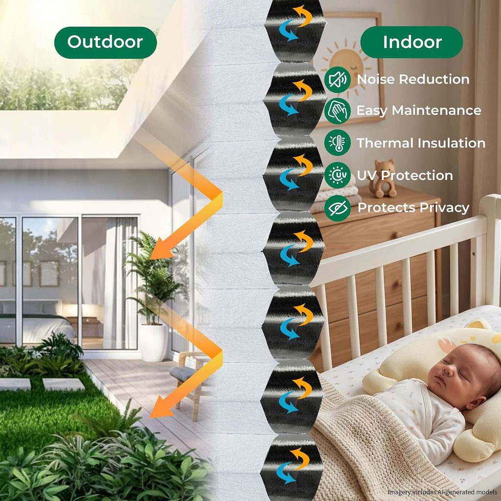 No Drill Top Down Bottom Up Cellular Shades,White, | TDBU Blackout Blinds for Indoor Windows,Cordless Honeycomb