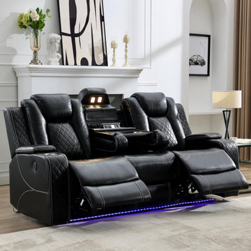 Power Reclining Sofa Couch with Wireless Charger, 3 Seaters with Recliner with Reading Light, Leather Electric 3 Seat