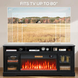 Fireplace TV Stand for TVs Up to 80 Inches, Modern Entertainment Center with 36" Glass Electric Fireplace & LED Lights