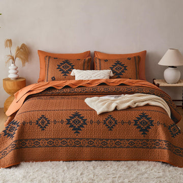 Quilt Set, Southwestern Aztec Country Tribal Native American Rustic Ranch, Reversible Lightweight Bedspread Coverlet