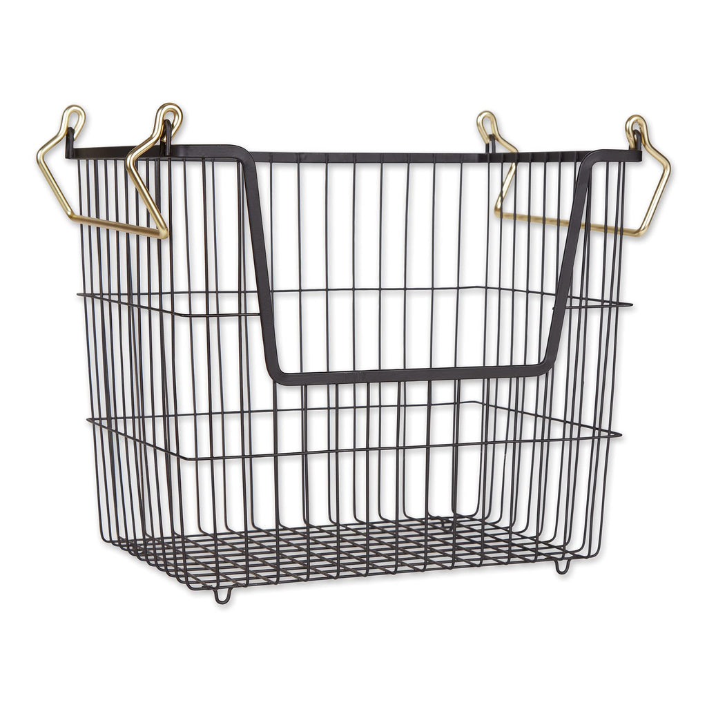 Metal Wire Utility Storage Bin, Large Rectangle, 13x10x11", Black/Gold