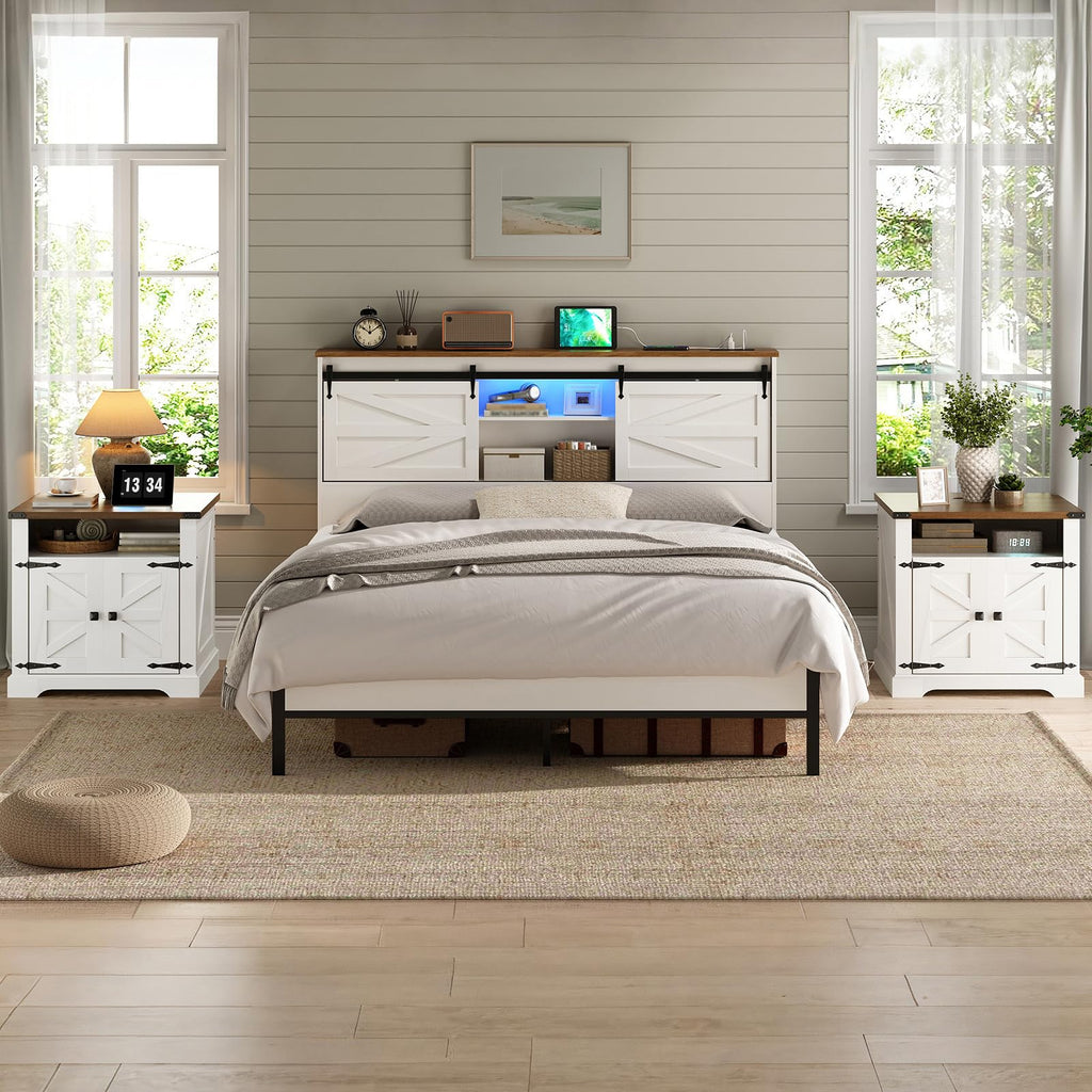 Farmhouse End Table with Charging Station, Large Side Table