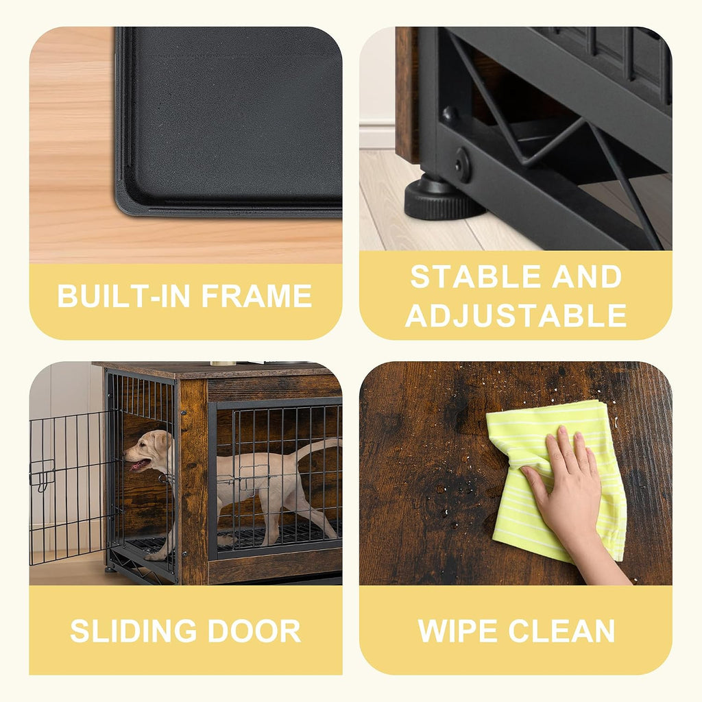 Dog Crate Furniture, Wooden Dogs Crate Table, Double-Doors Dog Furniture, Indoor Dog Kennel, Dog House, Dog