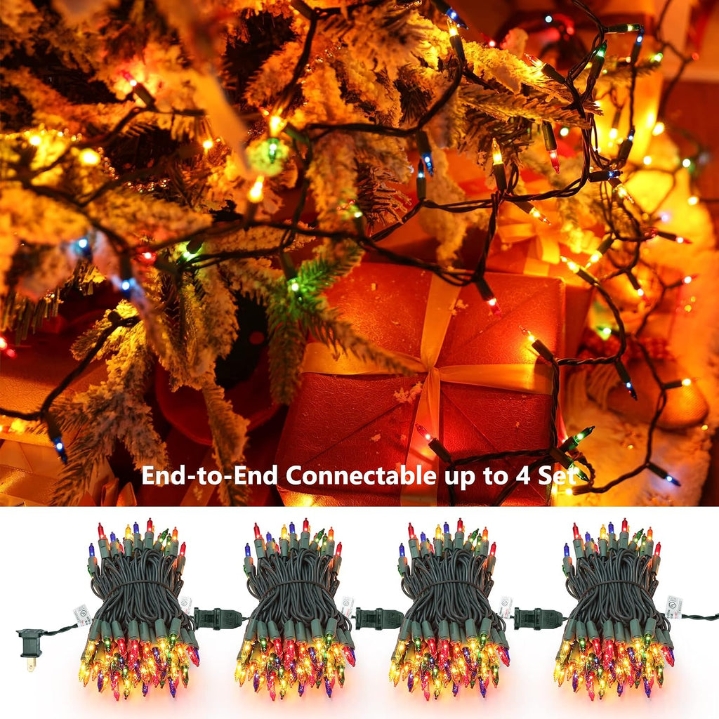 Multicolor Christmas Lights Green Wire, 49.2ft 150 Count Mini Incandescent Bulb String Lights with UL Certified