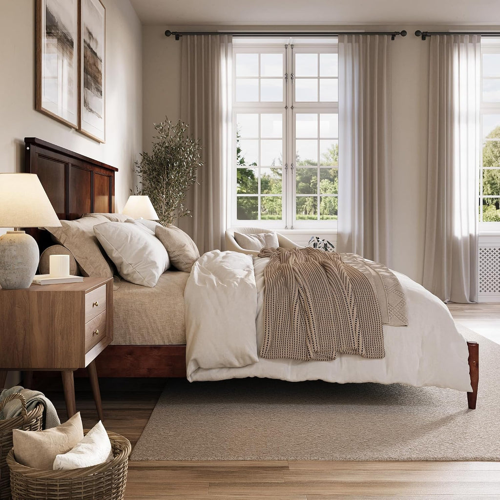 Charlotte King Solid Wood Low Profile Platform Bed, Walnut