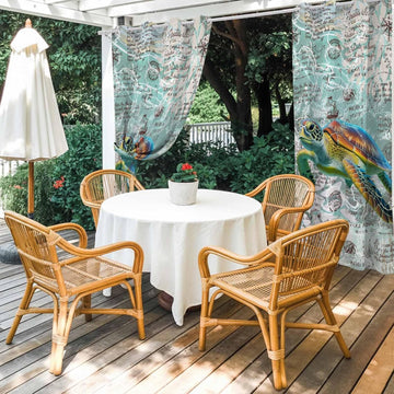 Ocean Waterproof Outdoor Curtains Clearance Retro Nautical Turtle Windproof Drapes with Weighted Hem & Tiebacks