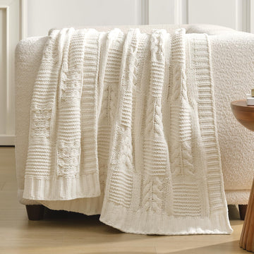 Chenille Knit Throw Blanket, Cream White 50"x60"