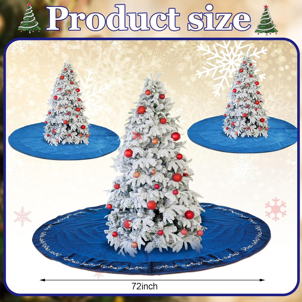 72 Inch Velvet Christmas Blue Tree Skirt (Classical Style)