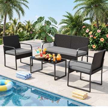 4 Piece Patio Furniture Set, Cushion-Grey