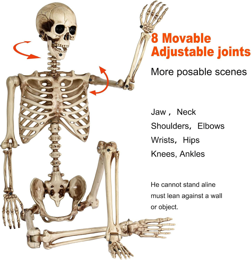 5.4ft Life Size Skeleton,Poseable Halloween Giant Skeletons Decorations Outdoor,Full Body Human Bones with Movable