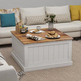 Farmhouse Coffee Table, Square Wood Center Table with Large Hidden Storage Compartment