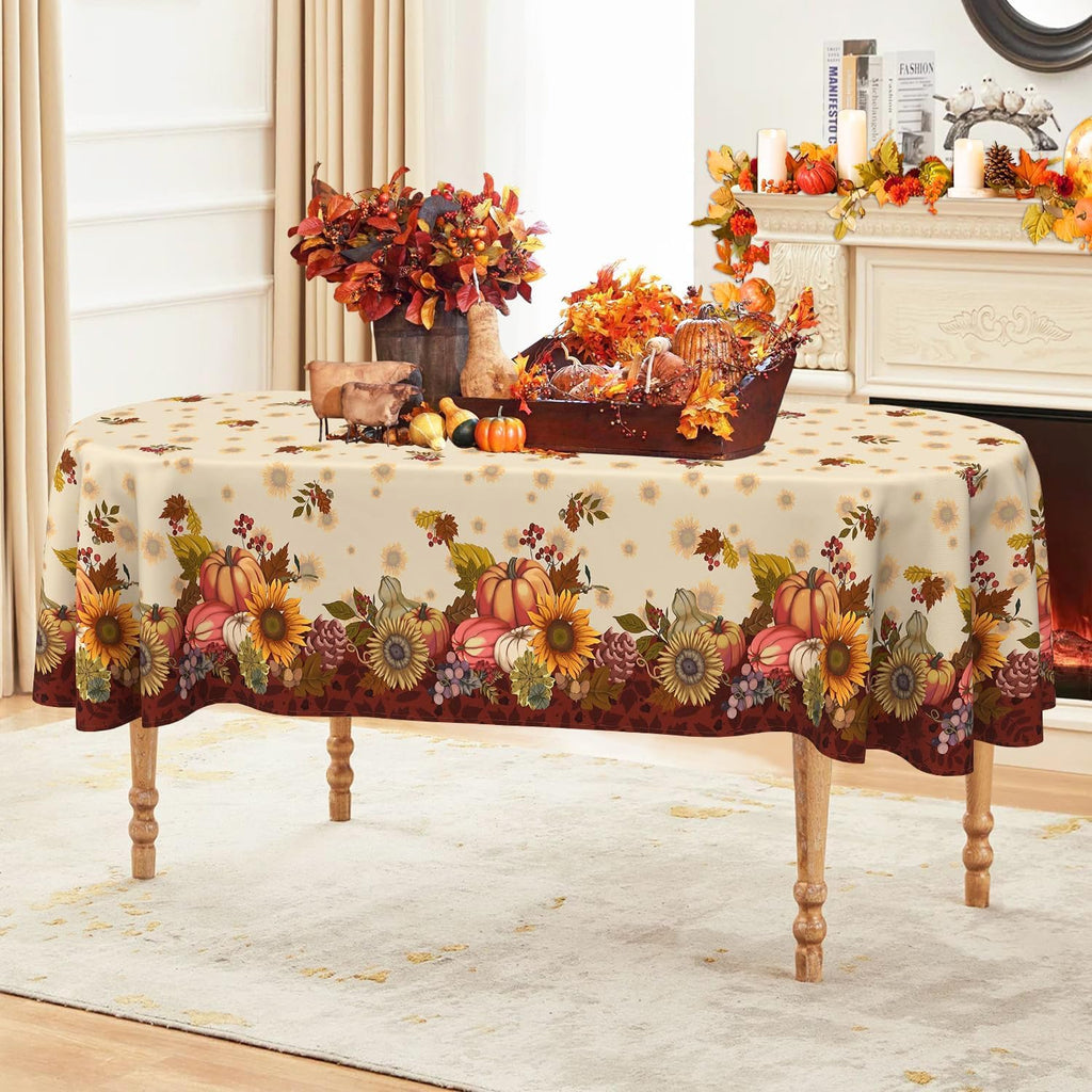 Fall Tablecloth Oval 60 x 102 Inch, Fall Table Cloth Oval Table Cover